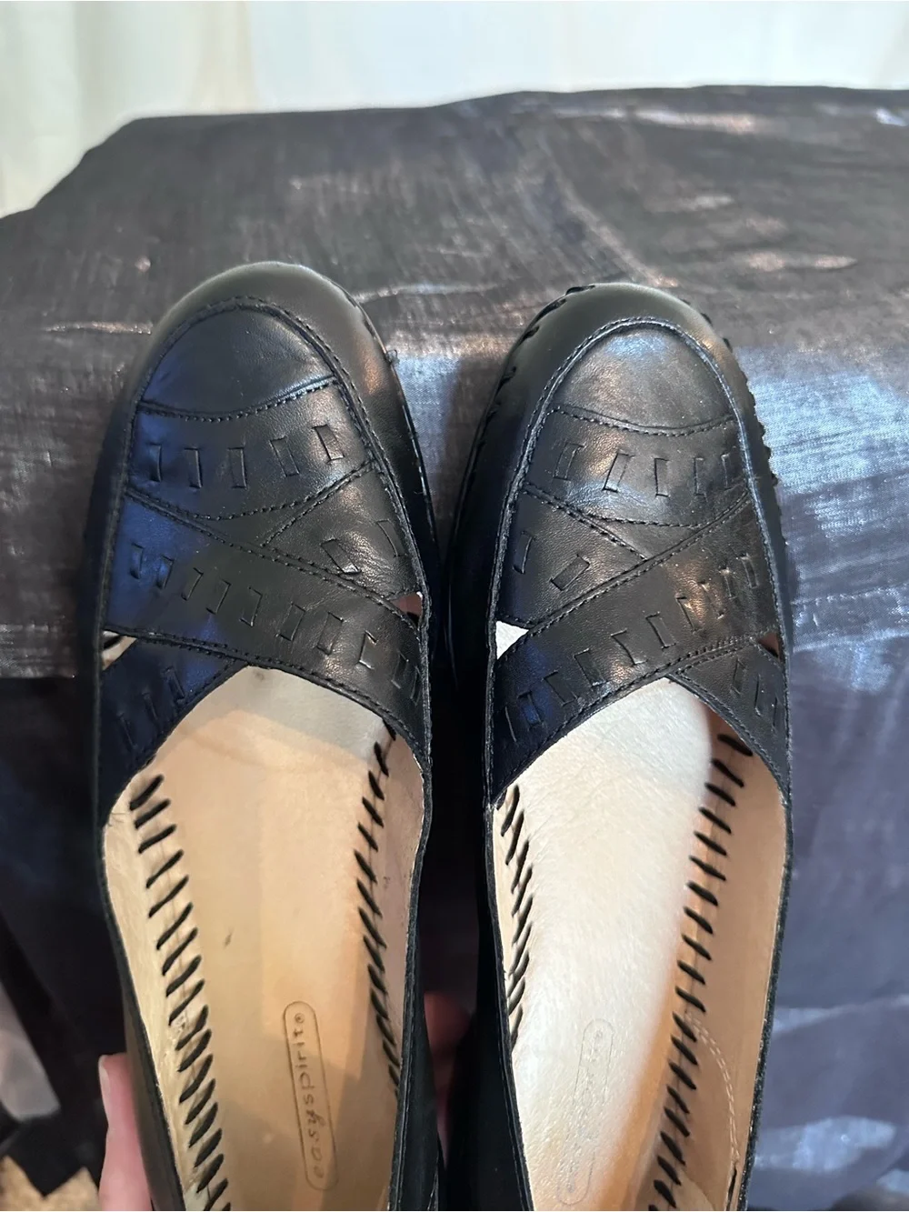 Leather Easy Spirit Black Women's Slip-On Loafers 6 1/2 medium 6.5 woven design